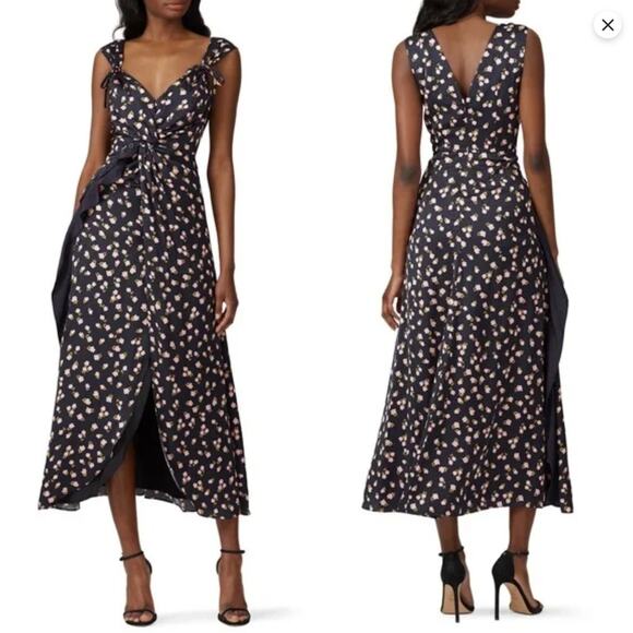 Copied - Self-Portrait Black Floral Sleeveless V-Neck Dress Sz 8 - Picture 1 of 9
